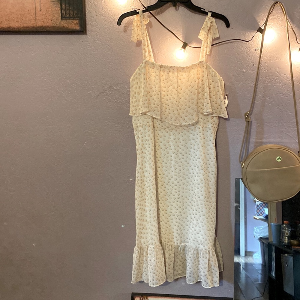 Express tie, stripe, sheer, beige, pink dress size large